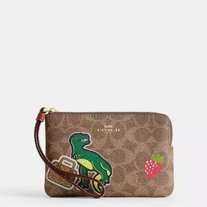 Coach Corner Zip Wristlet in Sticker Print 🦖🍓❤️🎲